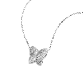 1/8 Carat Diamond Butterfly Pendant in Sterling Silver - 18"