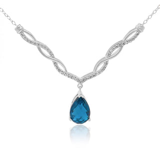 4.07 Carat Genuine London Blue Topaz & White Topaz Necklace in Sterling Silver - 18"