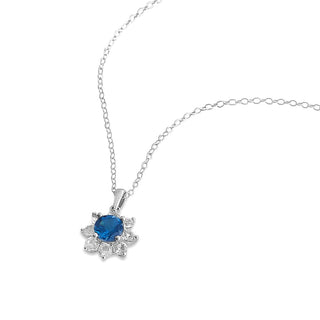 2.00 Carat Genuine London Blue Topaz Flower Necklace in Sterling Silver - 18"