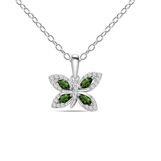 1/2 Carat Genuine Topaz &  Chrome Diopside Butterfly Necklace in Sterling Silver - 18"
