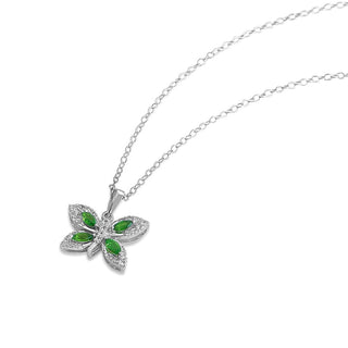 1/2 Carat Genuine Topaz &  Chrome Diopside Butterfly Necklace in Sterling Silver - 18"
