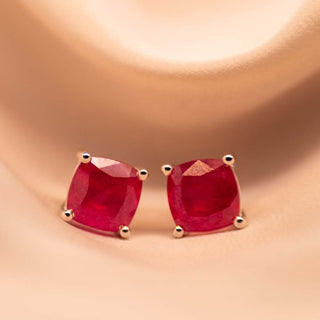 6.50 Carat Genuine Ruby Stud Earrings in 14K White Gold