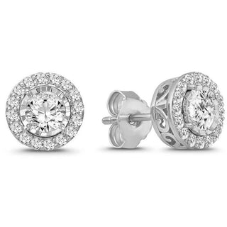 1.00 Carat Diamond Halo Earrings in 10K White Gold