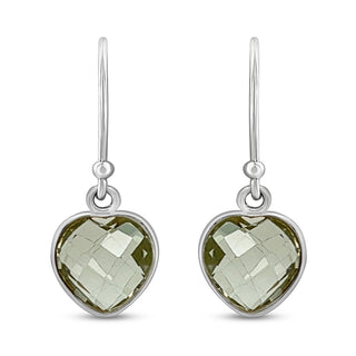 4.00 Carat Green Amethyst Heart Dangle Earrings in Sterling Silver