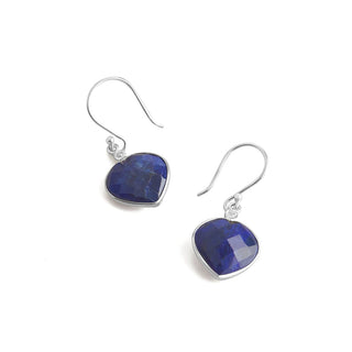 10.30 Carat Blue Sapphire & Diamond Accent Heart Dangle Earrings in Sterling Silver