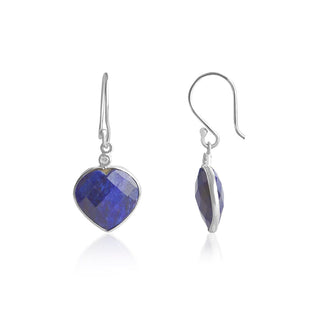 10.30 Carat Blue Sapphire & Diamond Accent Heart Dangle Earrings in Sterling Silver