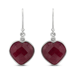 11.70 Carat Ruby & Diamond Accent Heart Dangle Earrings in Sterling Silver