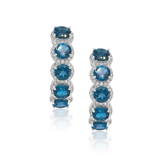 6.80 Carat Genuine London Blue Topaz & White Topaz Hoop Earrings in Sterling Silver