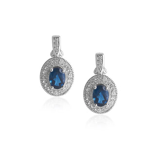 2.41 Carat Genuine London Blue Topaz & White Topaz Drop Earrings in Sterling Silver
