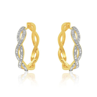 1/4 Carat Diamond Woven Hoop Earrings in 14K Yellow Gold/Sterling Silver