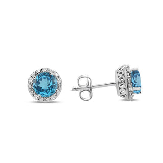 2.00 Carat Blue Topaz & Diamond Halo Earrings in Sterling Silver