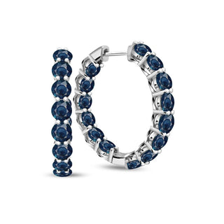 10.00 Carat Genuine Blue Topaz Hoop Earrings in Sterling Silver