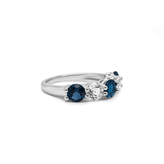 3.00 Carat Genuine London Blue Topaz and White Topaz 5-Stone Ring in Sterling Silver