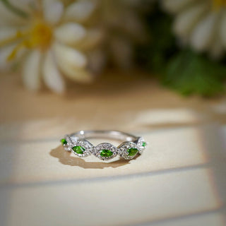 1.00 Carat Genuine Chrome Diopside & White Topaz Band in Sterling Silver