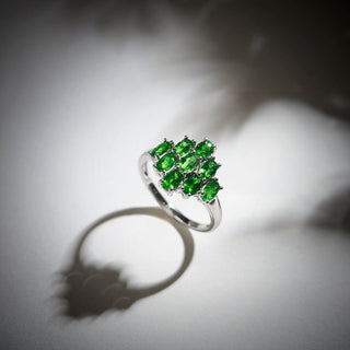 2.19 Carat Genuine Chrome Diopside Cluster Ring in Sterling Silver