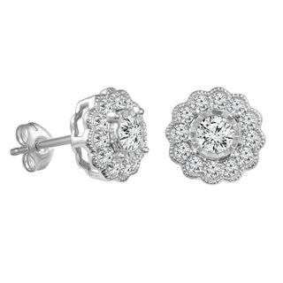 1/2 Carat Diamond Flower Stud Earrings in 10K White Gold