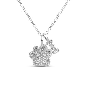 1/10 Carat Diamond Dog Lover Charm Necklace in Sterling Silver - 18"