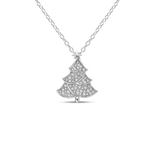 1/10 Carat Diamond Christmas Tree Pendant in Sterling Silver - 18"