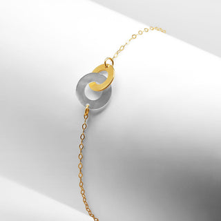 Twin Round with MOP & Gold Chain Bracelet in 9K Yellow Gold-7.25"