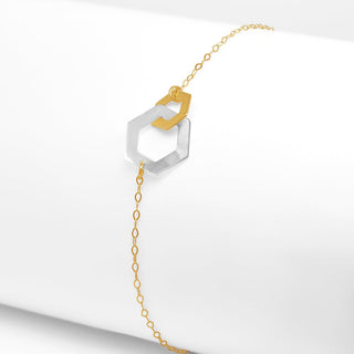 Twin Hexagon with MOP & Gold Chain Bracelet in 9K Yellow Gold-7.25"