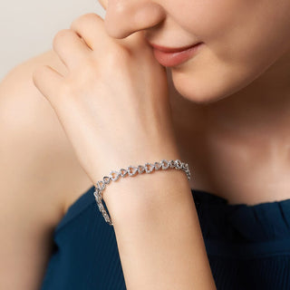 1/4 Carat Linked Heart Shaped Diamond Bracelet in Sterling Silver-7.5"