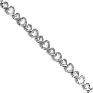 1/4 Carat Linked Heart Shaped Diamond Bracelet in Sterling Silver-7.5"