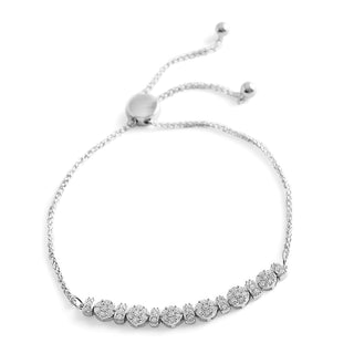 1/2 Carat Adjustable Lab Grown Diamond Round Cluster Bracelet with Bolo in Sterling Silver-8.75"