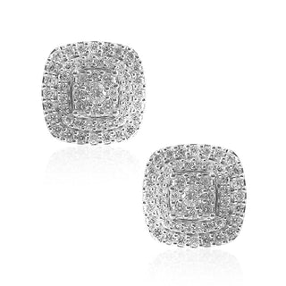1 Carat Multi Frame Cushion Lab Grown Diamond Stud Earrings in Sterling Silver