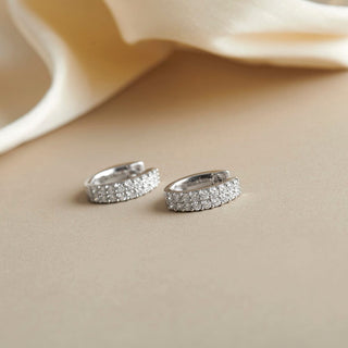 3/4 Carat Double row Lab Grown Diamond Studded Hoop Earrings in Sterling Silver