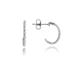 Minimalistic Accent Diamond Hoop Earrings in Sterling Silver