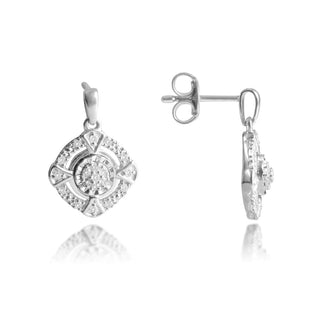 1/6 Carat Round Diamond Drop Earrings in Sterling Silver