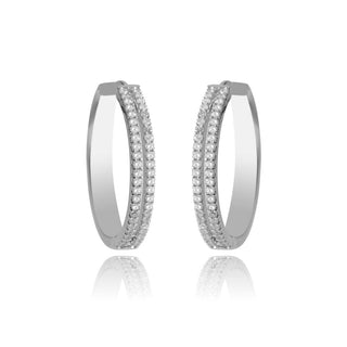1/2 Carat Double Row Diamond Hoop Earrings in Sterling Silver