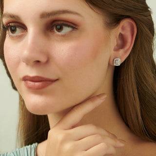 1/2 Carat Square Diamond Stud Earrings in Sterling Silver