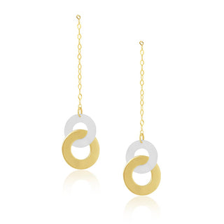 Twin Round MOP & Gold Thread Drop Earrings in 9K Yellow Gold