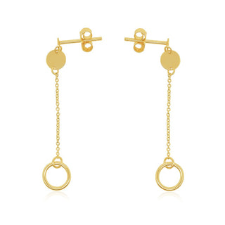 Chain & Ring Gold Dangle Earrings in 9K Yellow Gold