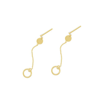 Chain & Ring Gold Dangle Earrings in 9K Yellow Gold