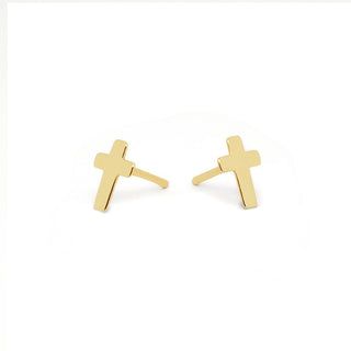 Dainty Cross Gold Stud Earrings in 9K Yellow Gold