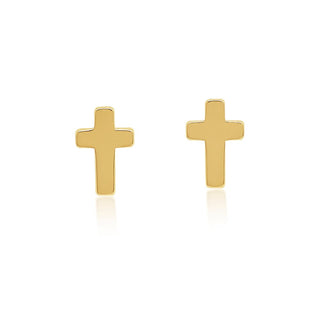 Dainty Cross Gold Stud Earrings in 9K Yellow Gold