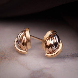 Tri-colored Croissant-shaped Gold Stud Earrings in 10K Gold