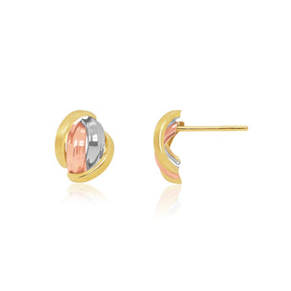 Tri-colored Croissant-shaped Gold Stud Earrings in 10K Gold