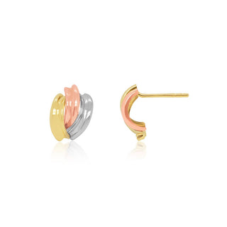 Tri-colored Gold Stud Earrings in 10K Gold