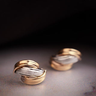 Dual Tone Twisted Gold Stud Earrings in 10K Gold