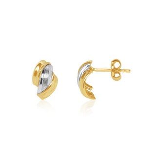 Dual Tone Twisted Gold Stud Earrings in 10K Gold