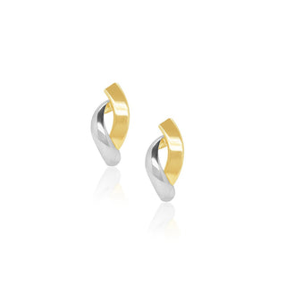 Dual Tone Sleek Gold Stud Earrings in 10K Gold