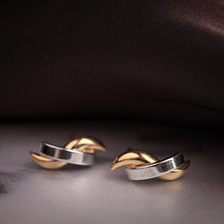 Dual Tone Dollar-shaped Gold Stud Earrings in 10K Gold