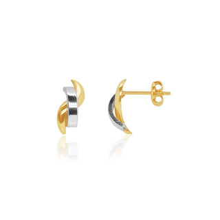 Dual Tone Dollar-shaped Gold Stud Earrings in 10K Gold