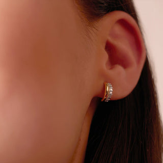 Dual Band Diamond & Gold Stud Earrings in 10K Yellow Gold