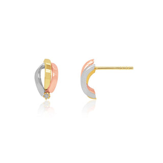 Drop-shaped Tri-colored Gold Stud Earrings in 10K Gold