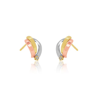 Drop-shaped Tri-colored Gold Stud Earrings in 10K Gold