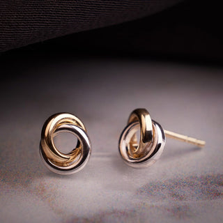 Dual Tone Circular Interlinked Gold Stud Earrings in 10K Gold